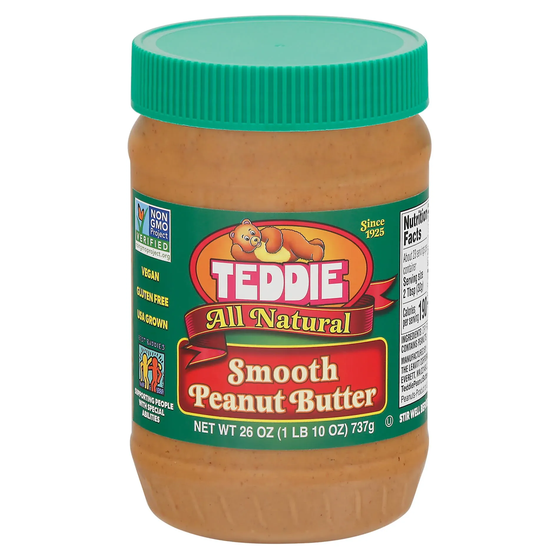 Teddie All Natural Peanut Butter, Smooth Unsalted - 26.0 oz