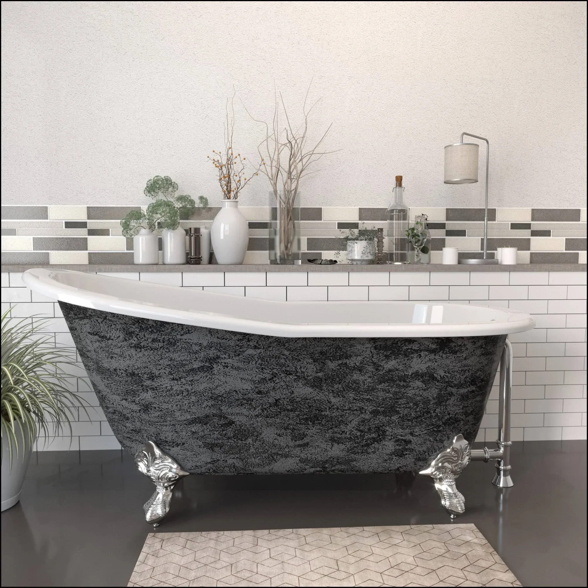 Cambridge Plumbing 61" x 30" Scorched Platinum Cast Iron Slipper Bathtub