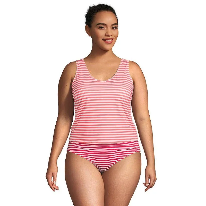 Lands' End Women's Plus Size Chlorine Resistant V-Neck One Piece Fauxkini ...