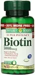 Nature's Bounty Biotin 5000 Mcg Vitamin Supplement (1.6 oz)