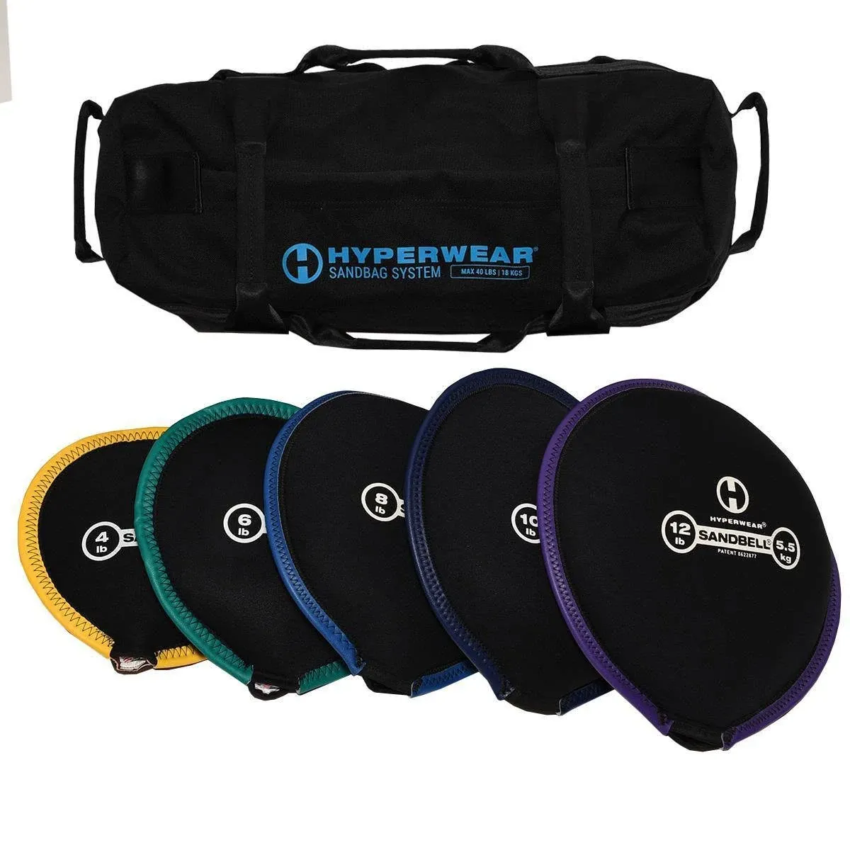 Hyperwear Assortment Workout Sandbag System with Pre-Filled SandBell Kettlebells 40lbs - SM