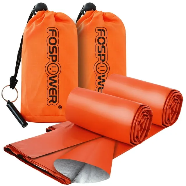 FosPower Emergency Sleeping Bag, Tough and Durable Mylar Thermal Sack with Survival Whistle for Survival Kits