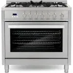 36 in. 3.8 cu. ft. Single Oven Gas Range with 5 Burner Cooktop Stainless Steel