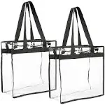 2 Pack Clear Stadium Approved Tote Bags, 12x6x12 Large Transparent Totes with Zippers, Handles for Concerts, Sporting Events, Music Festivals, Work, School, Gym