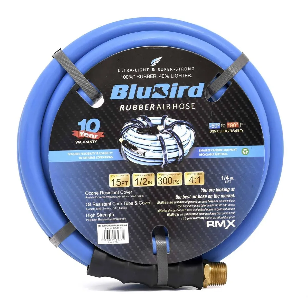  10010281 BluBird Rubber Air Hose 1/2 in. x 15 ft.