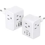 2 Pack European Travel Plug Adapter, LENCENT International Type-C Foldable Power Plug with 4 Outlets, USB C Charger Adaptor, US to Most of Europe EU Iceland Spain Italy France Germany, Cruise Approved