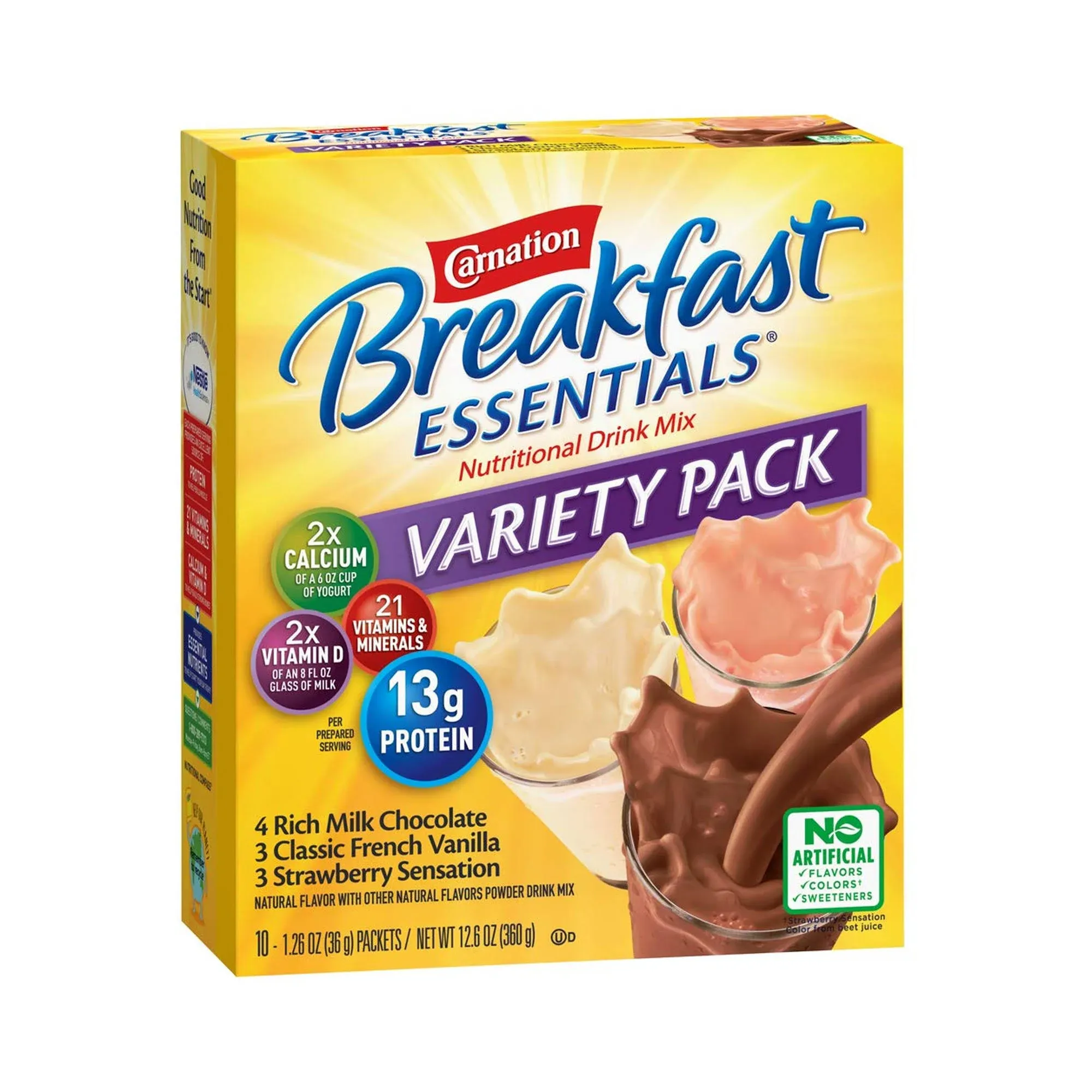 Carnation Breakfast Essentials Drink Mix, Nutritional Powder, Variety Pack - 10 pack, 1.26 oz packets