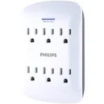 Philips 6-Outlet Surge Protector Wall Tap