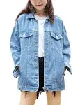 Omoone Women's Oversized Mid Long Denim Jean Biker Coat