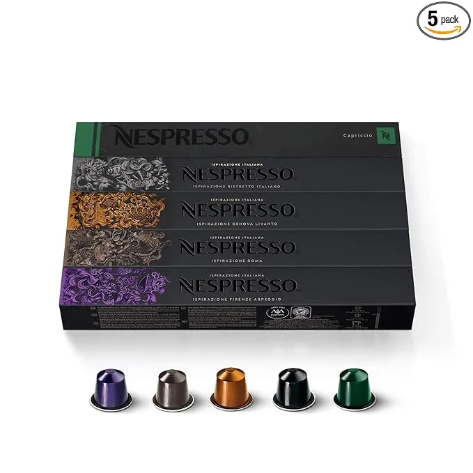 Nespresso Capsules OriginalLine, Ispirazione Variety Pack, Medium & Dark Roast Espresso Coffee, 10 Count (Pack of 5) Espresso Coffee Pods, Brews 1.35 Ounce (ORIGINALLINE ONLY)