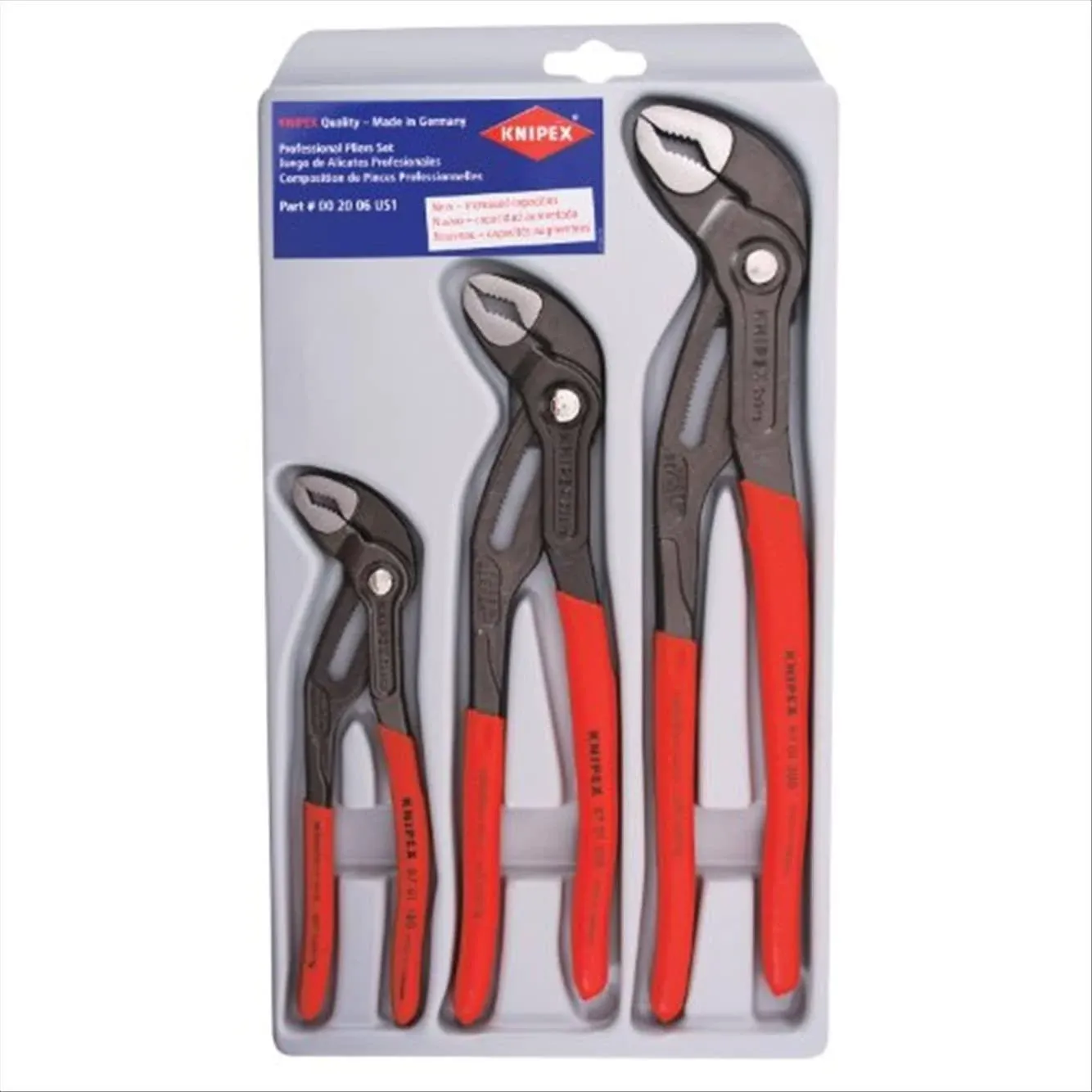 Knipex 00 20 06 Us1 3-Piece Cobra Plastic Grip Water Pump Plier Set Dipped